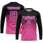 Maillot de football personnalisé à sublimation, dégradé rose, noir et bleu clair, forme carrée Maillot de football personnalisé à sublimation, dégradé rose, noir et bleu clair, forme carrée