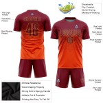 Maillot de football personnalisé par sublimation orange cramoisi-vieil or Maillot de football personnalisé par sublimation orange cramoisi-vieil or